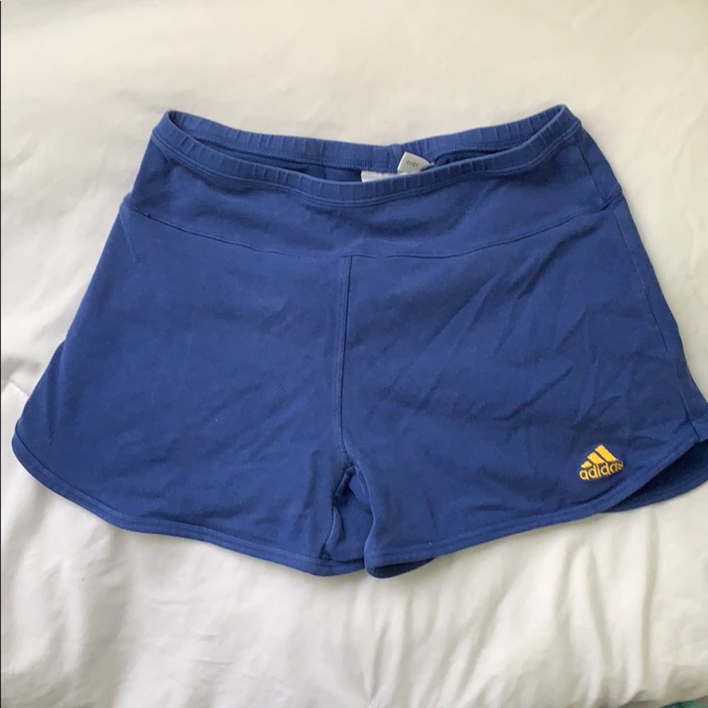 Blue Adidas spandex running shorts